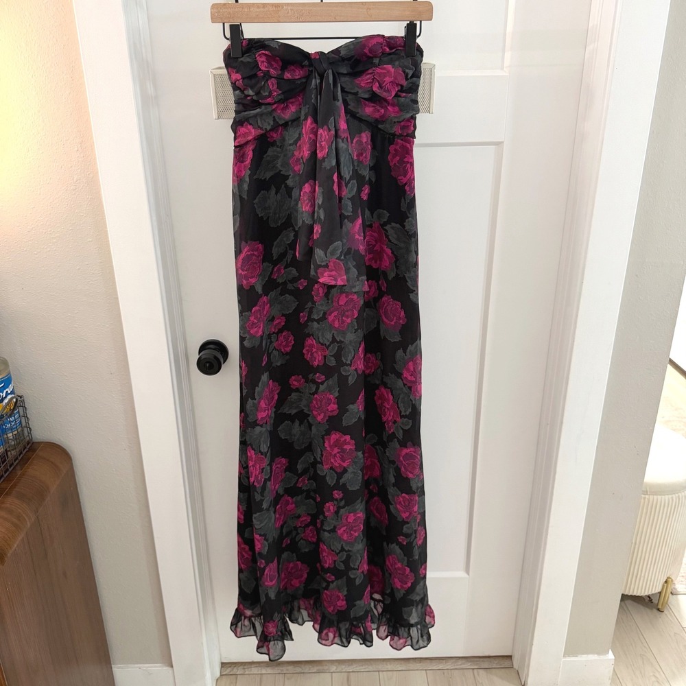 For Love & Lemons Teagan Maxi Dress Black Floral Strapless Bow Frontβ S NWOT